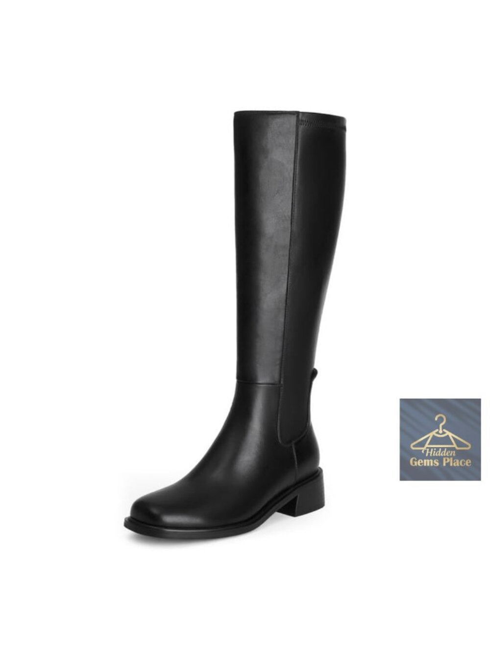 Women's Knee High Faux Leather Square Toe Chunky Block Heel Stretch Tall Boots
